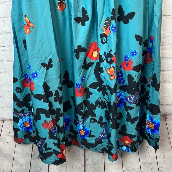 BloomChic Teal Butterfly Print Ruffle Sleeve Surplice Dress Size 12 Large - Picture 5 of 6